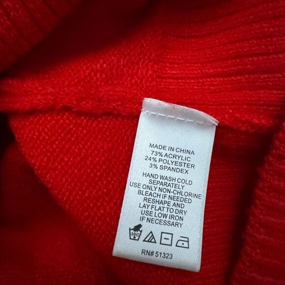 CeCe Women's Embellished-Sleeve Pearl Crewneck Sweater in Bright Cherry - Medium - Picture 7 of 8